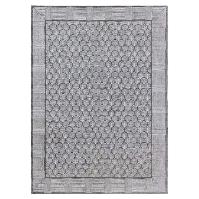 Modern Silk & Wool Rug with Geometric Design by Doris Leslie Blau For Sale