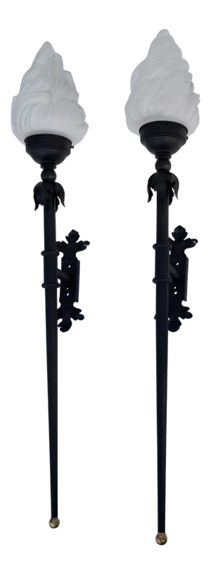 1970s French Iron and Glass Torchieres