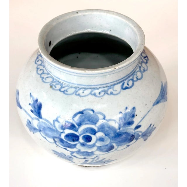 Traditional Antique Korean Porcelain Peony Jar Joseon Dynasty For Sale - Image 3 of 12