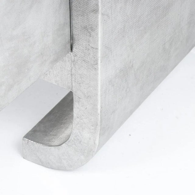 Pair of Custom Built Silver Lacquered Waterfall Raffia Wrapped Two-Door Cabinets For Sale - Image 9 of 10