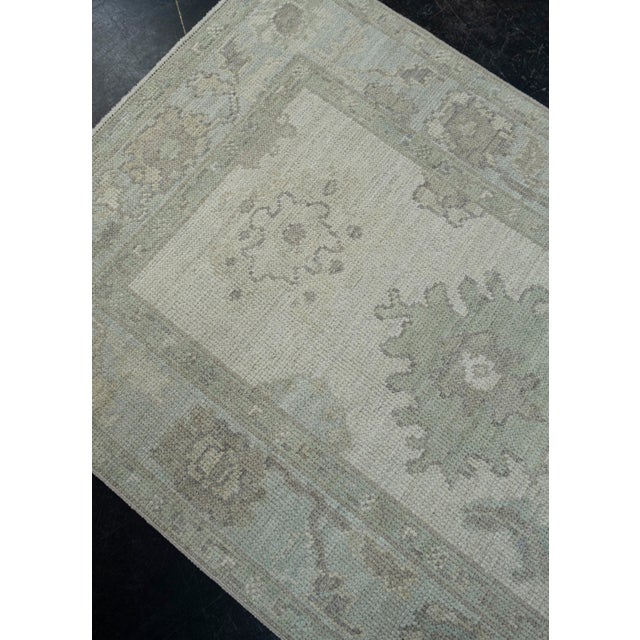 Turkish Oushak Rug Sage, Soft Gray & Ivory Handwoven Rug 3' X 5' For Sale - Image 4 of 8