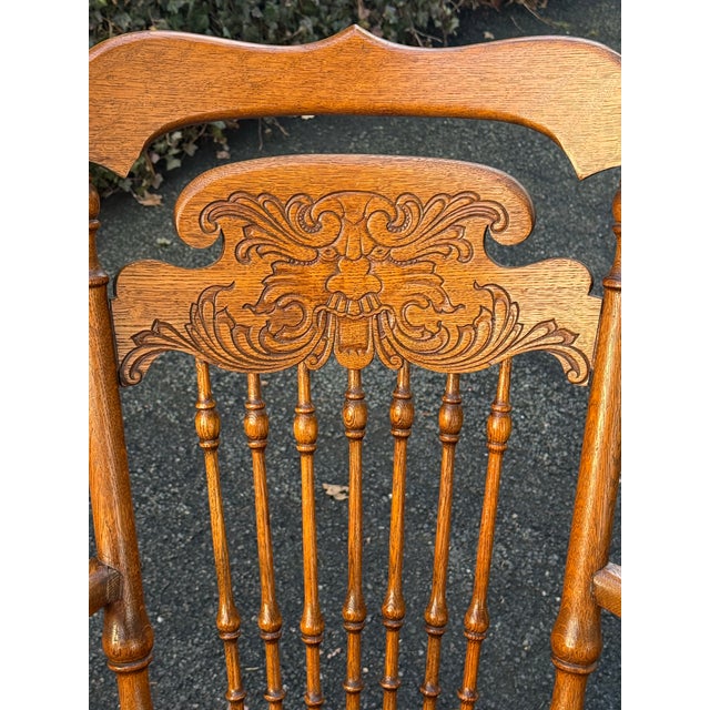 Late 19th Century Late 19th Century Pressed Back Oak Tooled Leather Rocking Chair For Sale - Image 5 of 12