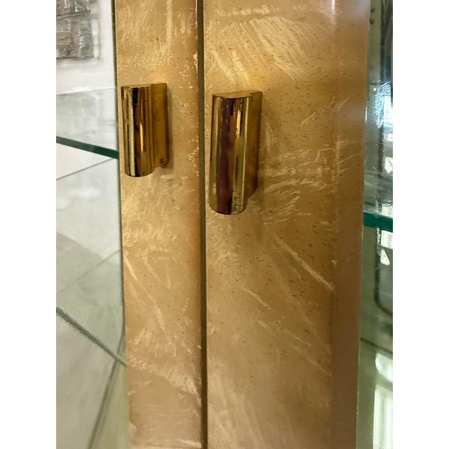 Vintage Laquered Faux Goatskin and Glass Vitrine Cabinets, Pair For Sale In Miami - Image 6 of 10