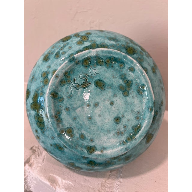 Studio Art Pottery Pitcher Turquoise Crystalline Glaze Signed HKS c.1960s For Sale - Image 12 of 12