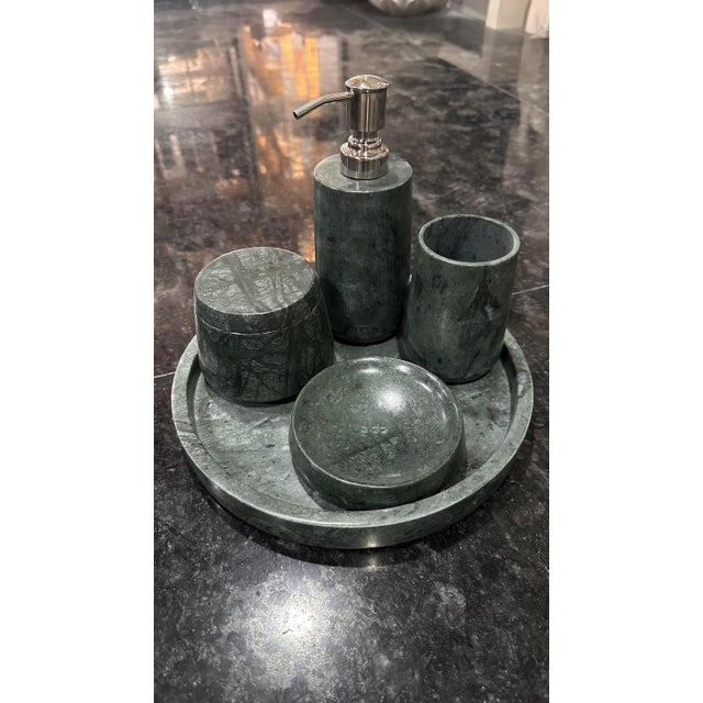 Contemporary Verde Marble Bath Accessory Set, 5 Pieces For Sale - Image 3 of 7