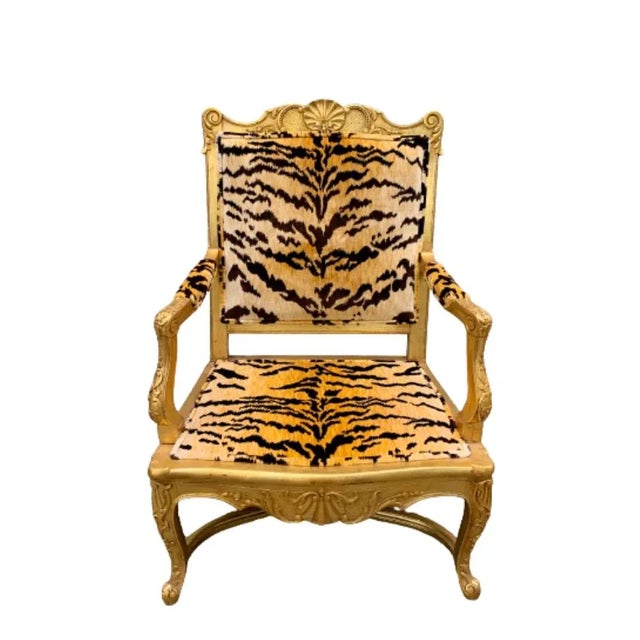 French Regency Giltwood Fauteuil Lounge Chair in Scalamandré Le Tigre Tiger Silk Velvet For Sale - Image 12 of 13