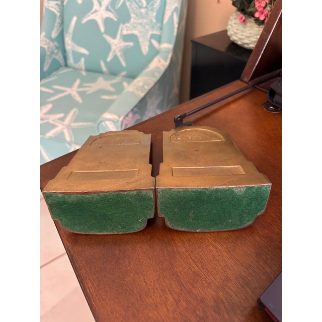 Early 20th Century Early 20th Century Art Deco Brass Enamel Bookends Chinese Woman Flute Moonlight Sonata For Sale - Image 5 of 5