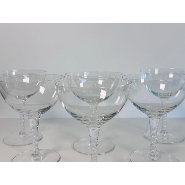Mid-Century Modern Vintage 1960s Twist Stem Glass Coupes by Seneca, Set of 6 For Sale - Image 3 of 6