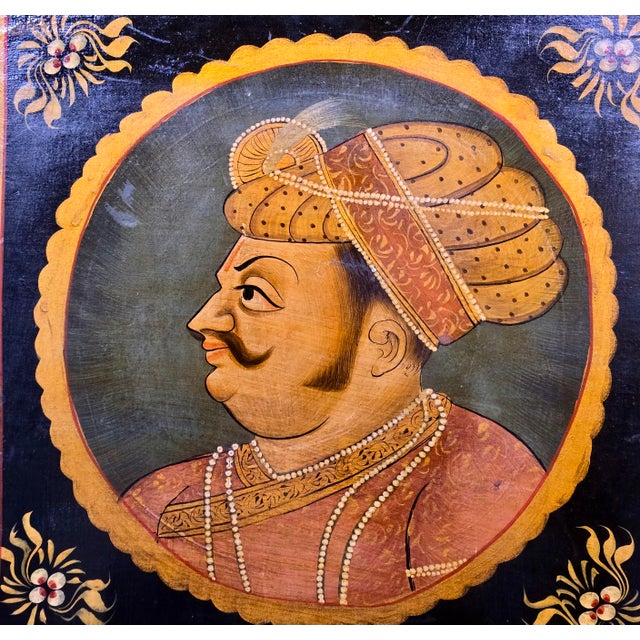 Early 19th Century Indian Mughal Hand-Painted Polychrome Cabinet With Royal Portraits For Sale - Image 10 of 12