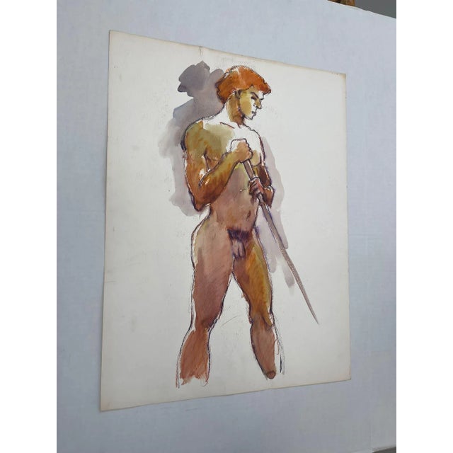 Abstract Vintage Nude Abstract Portrait Painting on Paper, Double-Sided For Sale - Image 3 of 10