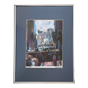 Early 21st Century Signed & Dated Artist’s Studio Watercolor Print in Silver Frame