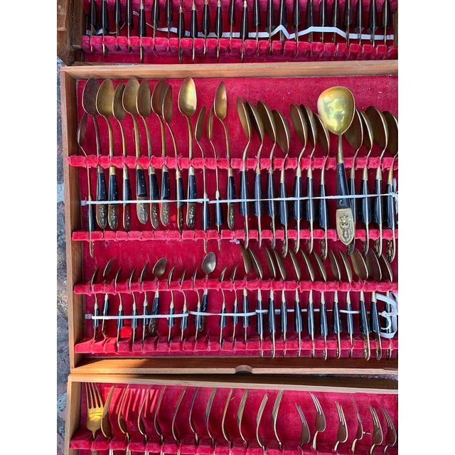 Mid 20th Century Vintage Bronze Flatware From Bangkok Thailand 144 Pc