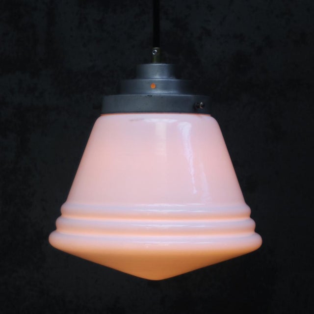 Philips Art Deco White Reeded Opaline Glass Pendant Lamp from Philips For Sale - Image 4 of 7