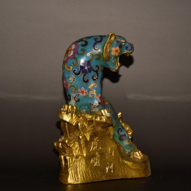 Late 19th Century Cloisonné Enamel Tiger Statue on Gilt Base, 1.6kg For Sale In Los Angeles - Image 6 of 9
