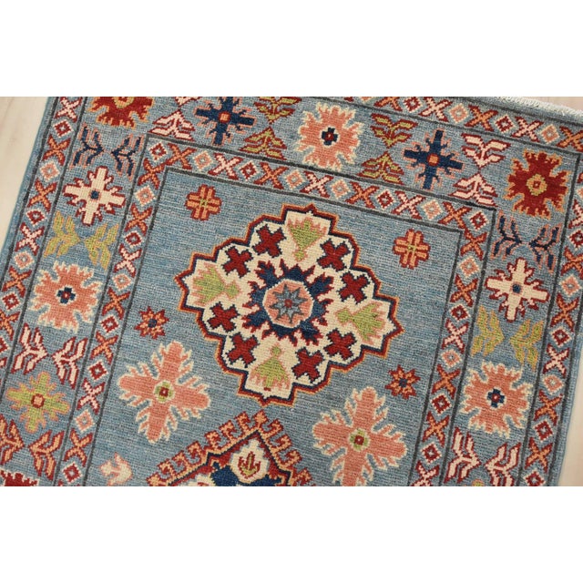 Kazak Runner 2’10” X 9’9” Blue Wool Tribal Hand-Knotted Oriental Rug For Sale In Philadelphia - Image 6 of 13