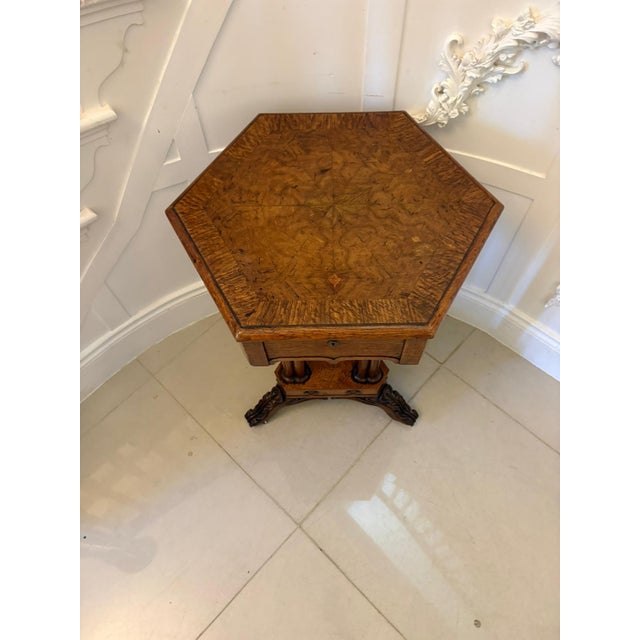 Antique Regency Pollard Oak Lamp Table with Lift Top and Carved Base, 1830s For Sale - Image 4 of 15
