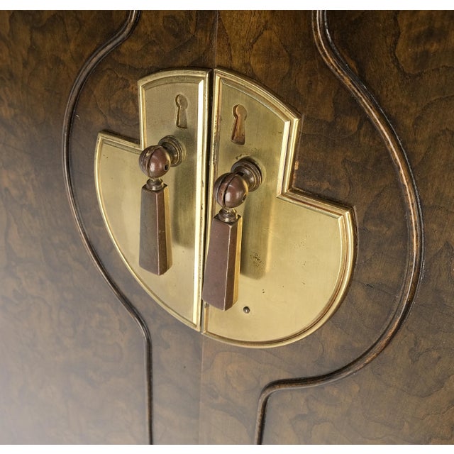 Large Burl Wood Brass 2 Doors Drawer Mastercraft Gentleman's Chest Dresser MINT