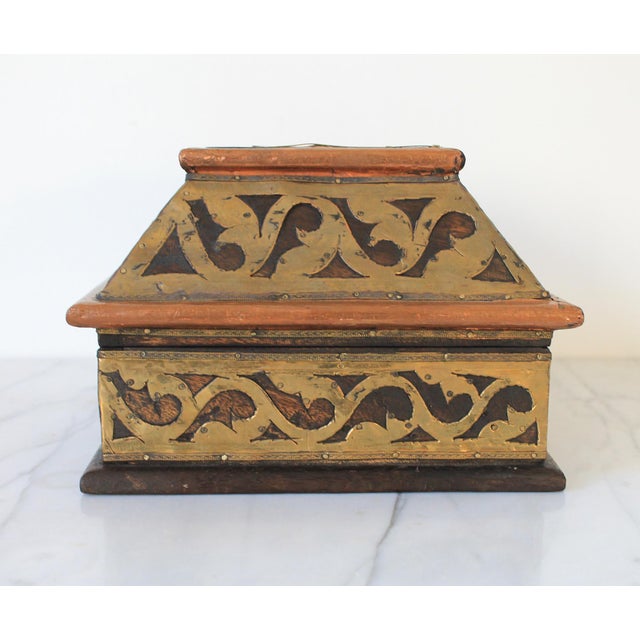 Vintage Wood, Brass & Copper Hinged Trinket Box For Sale - Image 10 of 12