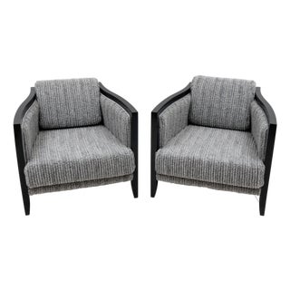 Italian Art Deco Style Chairs in Black Lacquered Wood and Ribbed Velvet, 1970, Set of 2 For Sale