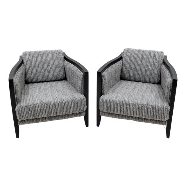 Italian Art Deco Style Chairs in Black Lacquered Wood and Ribbed Velvet, 1970, Set of 2 For Sale