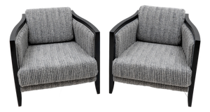 Italian Art Deco Style Chairs in Black Lacquered Wood and Ribbed Velvet, 1970, Set of 2