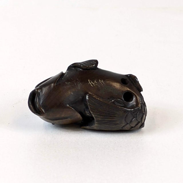 Japanese 1980s Hand Carved Netsuke of a Carp For Sale - Image 3 of 5