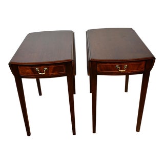 1940 Pair Vintage Regency Style Mahogany Inlaid Pembroke Side Tables End Tables For Sale