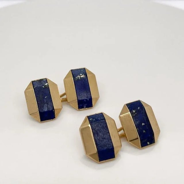 Vintage Antique Boucheron Paris French Art Deco 18k Gold & Lapis Lazuli Cufflinks - 2 Pieces For Sale - Image 10 of 10