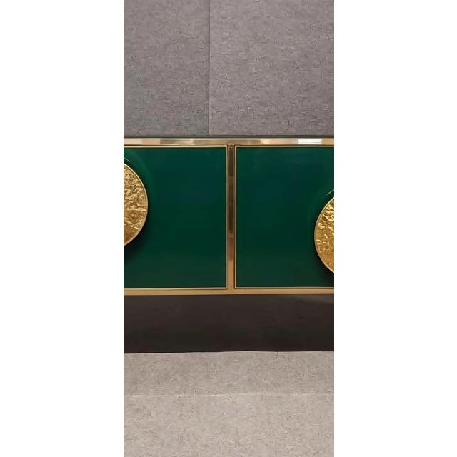 Italian Sideboard in Green Glass and Brass from Justfurnituress For Sale - Image 11 of 11
