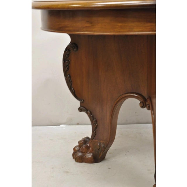 Brown Antique German Renaissance Revival Carved Walnut Paw Feet Round Center Table For Sale - Image 8 of 12