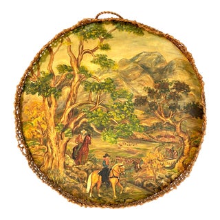 Vintage Handpainted Cowboy Wood Tray For Sale