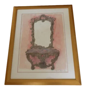 1990s Furniture Still Life Mixed-Media Painting by Danial Strawn, Framed