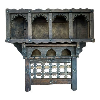 Large Vintage Moroccan Mashrabiya Wall Shelf - Hand-Carved Architectural Statement For Sale
