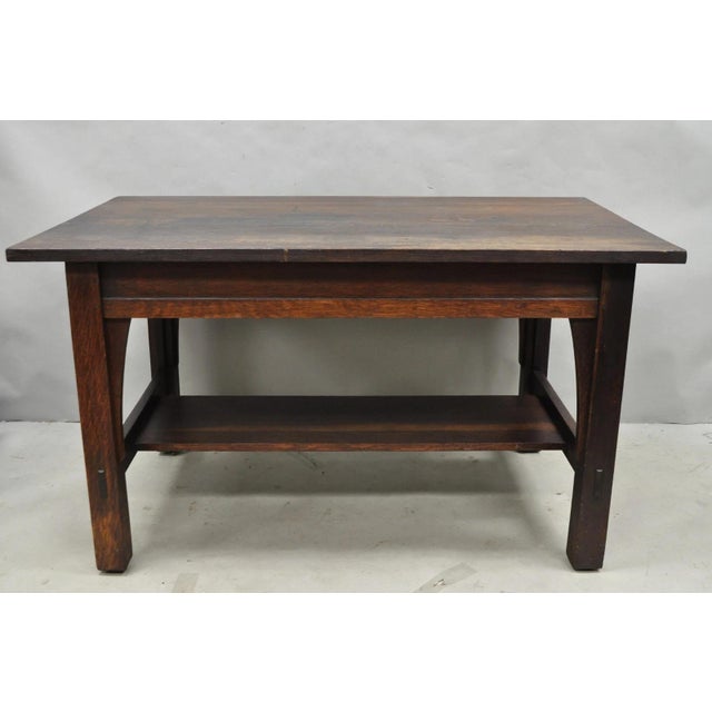 Antique Gustav Stickley Arts & Crafts Mission Oak Two Drawer Library Table Desk For Sale - Image 18 of 18
