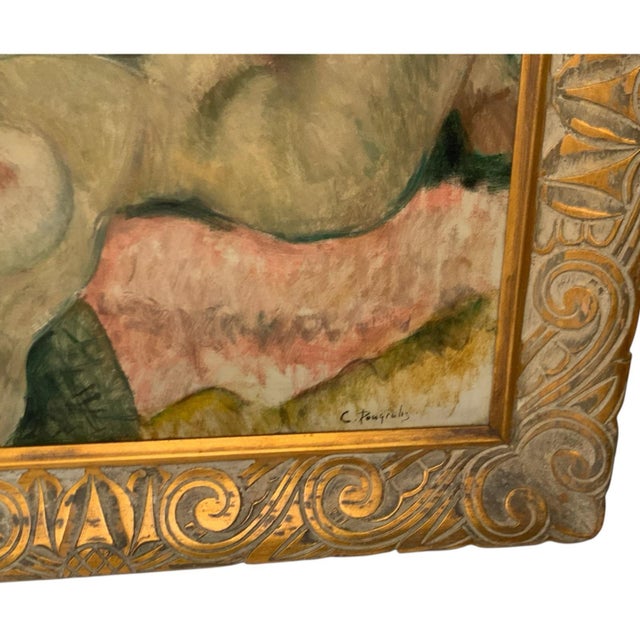Vintage Constantine Pougialis (1894–1985) Seated Reclining Female Nude Modernist Oil Painting Made in USA 1930s-1950s....