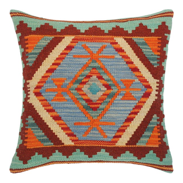 1990s Shabby Chic Tribal Turkish Hand Woven Kilim Throw Pillow For Sale