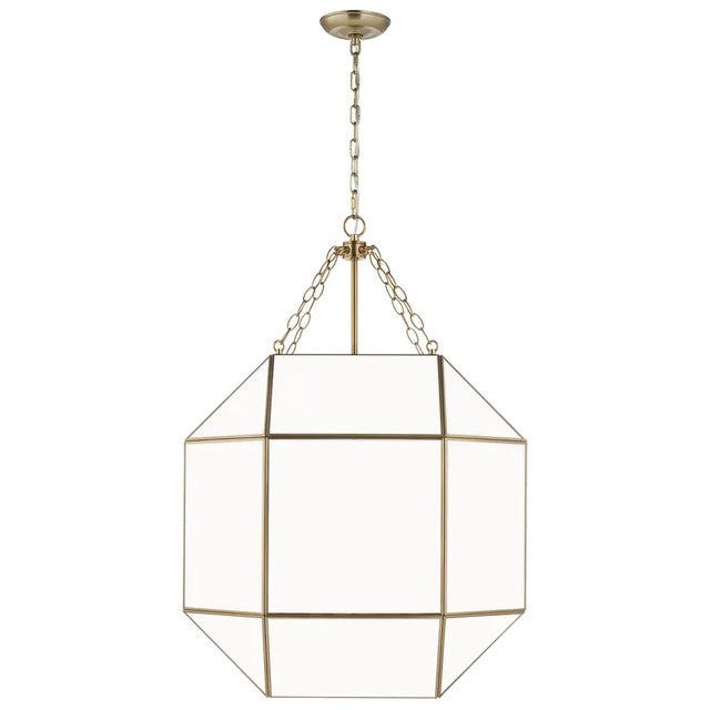 Traditional Suzanne Kasler By Visual Comfort Studio Morrison 4-Light Pendant with White Glass Shade in Satin Brass For Sale - Image 3 of 3