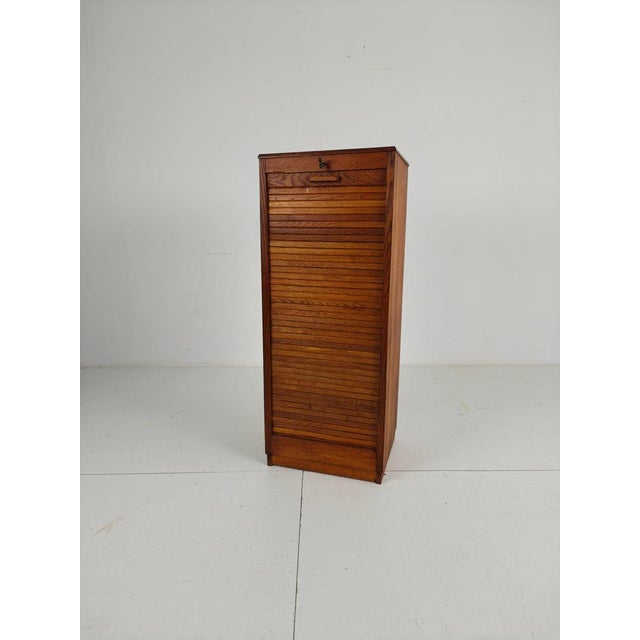 Brown Dutch Oak Archive Cabinet with Tambour Door, 1940s For Sale - Image 8 of 8