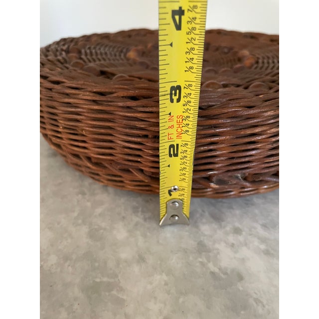 Vintage Round Wicker Button Basket With Wood Beaded Lid For Sale In New York - Image 6 of 9