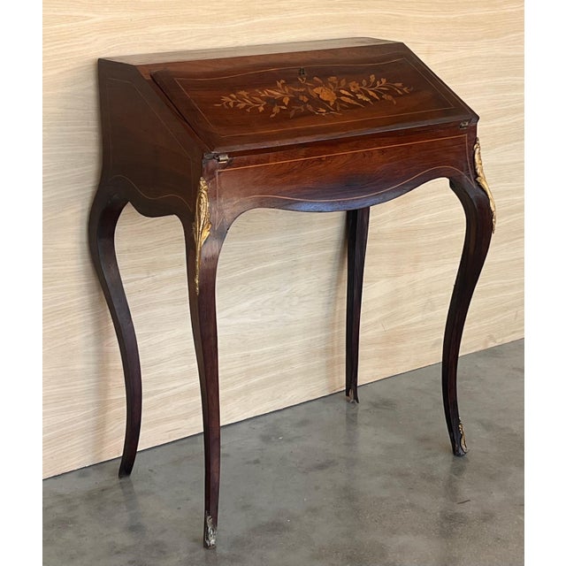 Antique Chippendale Style Walnut Drop Front Secretary Ladies Writing Desk For Sale - Image 18 of 18