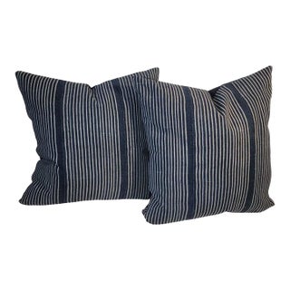 Blue and White Striped Linen Pillows For Sale