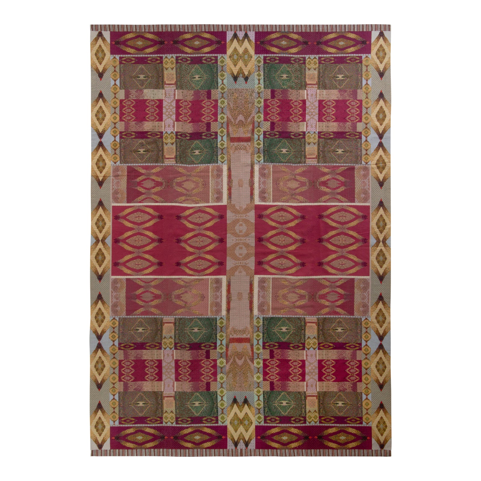 Handmade Contemporary Needlepoint Rug in Red and Green Geometric ...