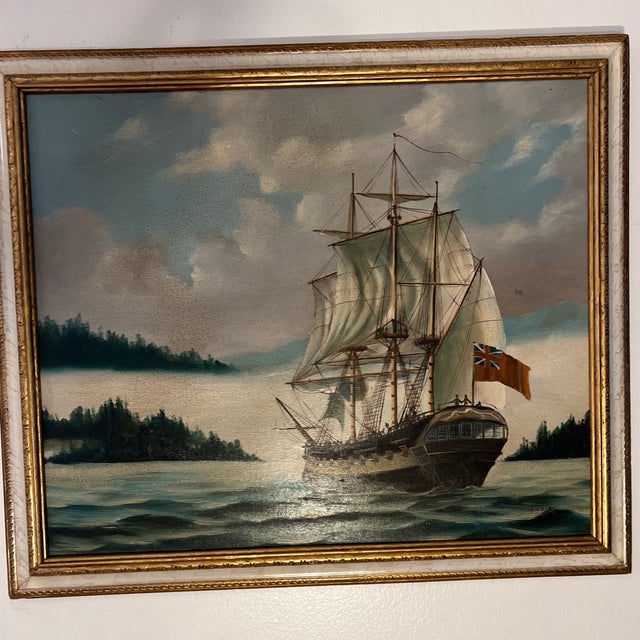 Nautical 20th Century British School Oil on Canvas Signed Framed Tall Masted Ship at the Sea For Sale - Image 3 of 10