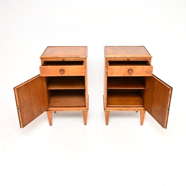 Mid-Century Modern Vintage Swedish Satin Birch Bedside Cabinets, 1950s, Set of 2 For Sale - Image 3 of 14