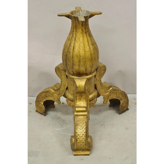 Vintage Baroque Style Gold Cast Aluminum Metal Tripod Pedestal Table Base For Sale - Image 11 of 11