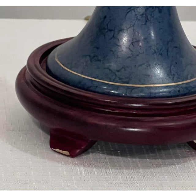 Blue Vintage Candlestick Table Lamp With Handmade Shade With American Pintail Ducks For Sale - Image 8 of 12