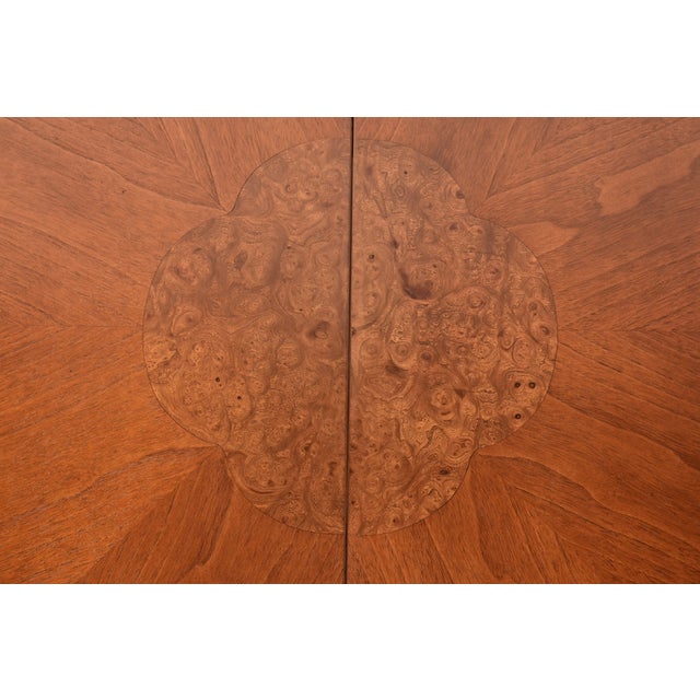Mastercraft Mid-Century Hollywood Regency Cherry and Burl Wood Extension Dining Table, Newly Refinished For Sale - Image 11 of 15