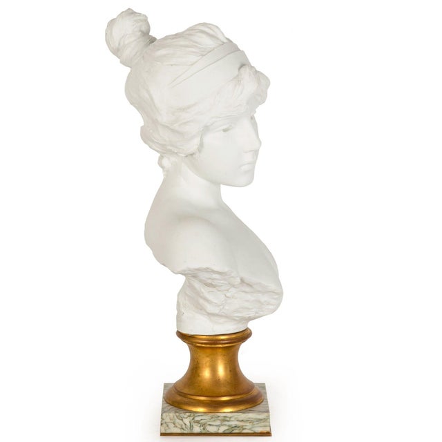 Art Nouveau French Parian Porcelain Bust of “Tanagra” After Emmanuel Villanis Ca. 1890 For Sale - Image 3 of 12