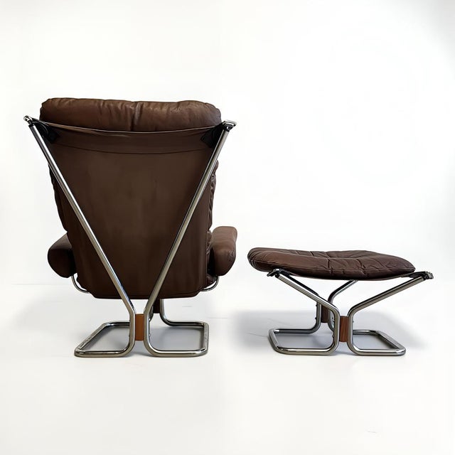 Set of Vintage Leather Lounge Chair and Ottoman by Harald Relling for Westnofa, 1970s, Set of 2 For Sale - Image 4 of 18