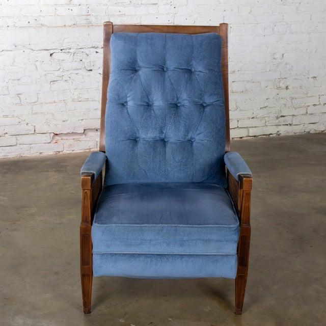 Mid-Century Modern Mid to Late 20th Century Neoclassic Reclining Armchair Blue Chenille Fabric by Burris Industries For Sale - Image 3 of 18